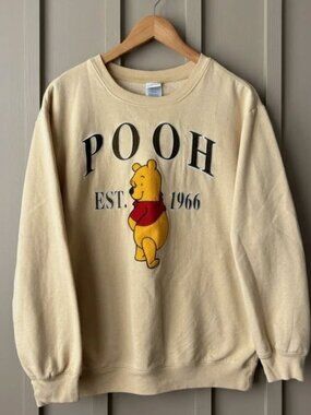 Disney Winnie The Pooh Sweatshirt Est 1966 Embroidered Crewneck Soft Yellow M